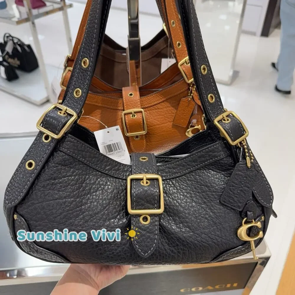 NWT Coach Drifter Shoulder Bag 31 CFM45 Brass Black Textured pebble leather